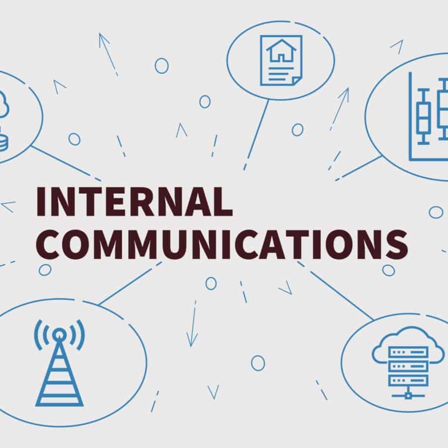 Conceptual business illustration with the words internal communications